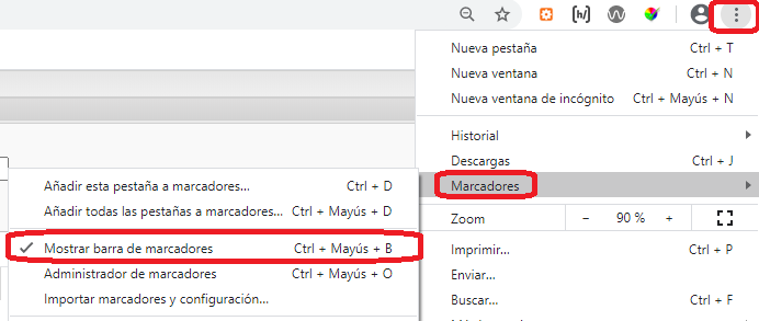 Cómo llegar a la opción para mostrar la barra de marcadores de Chrome