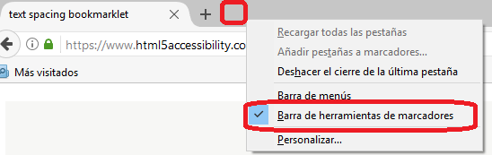 Cómo llegar a la opción para mostrar la barra de marcadores de Firefox
