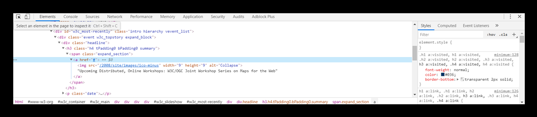 Captura de la herramienta de inspección de código del navegador